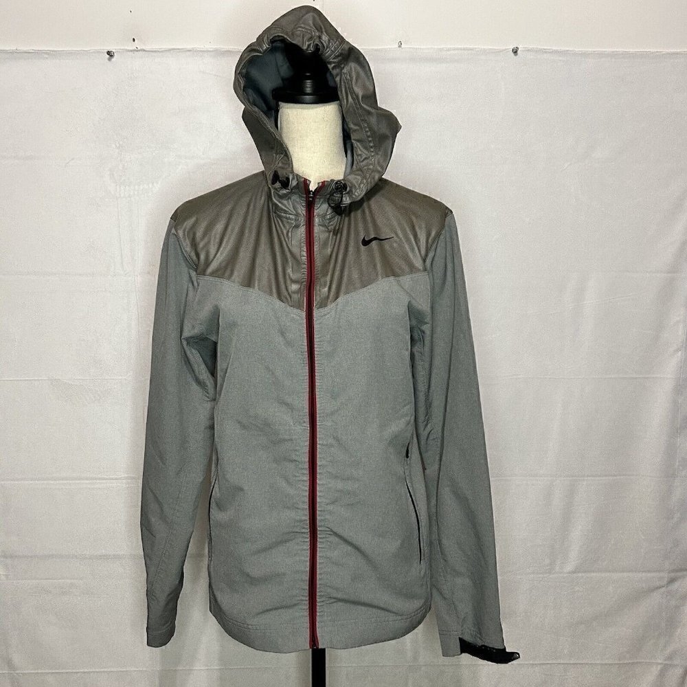 Nike Pro Running Jacket Womens Gray Red Hooded Full Zip Stretch Sz. S